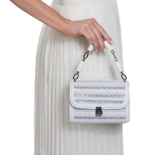 Eric Javits Luxury Fashion Designer Women's Handbag - St. Barths - White/Silver Best Deal in US